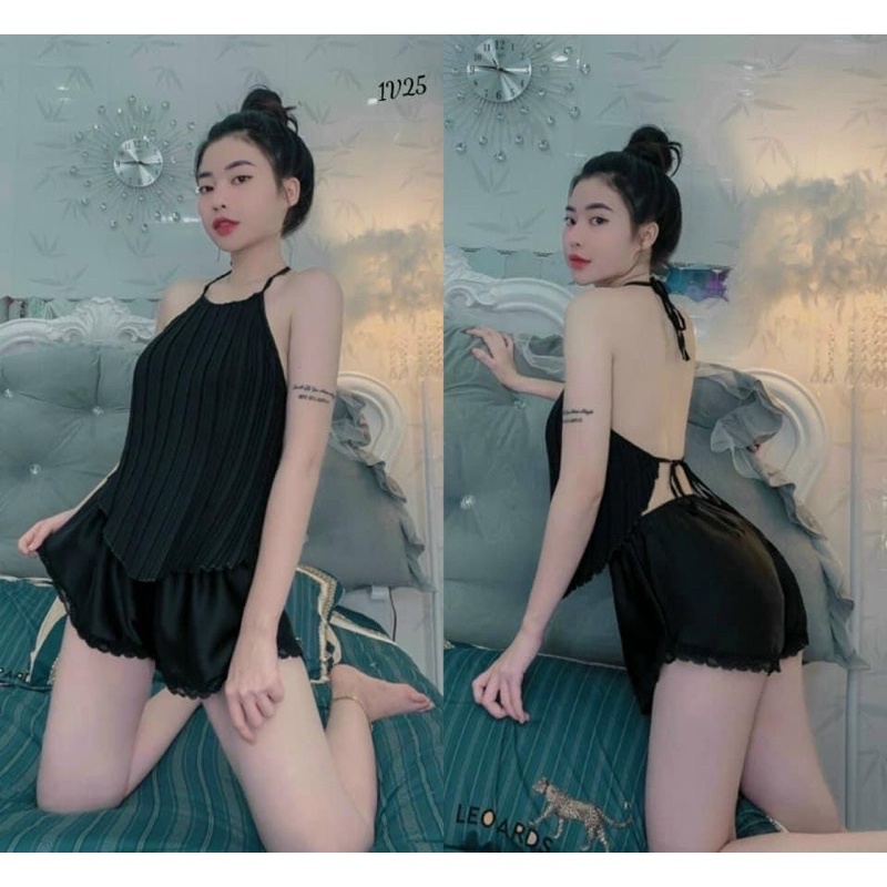 Set Bộ Lụa Yếm Dập Ly Bộ Ngủ Mặc Nhà