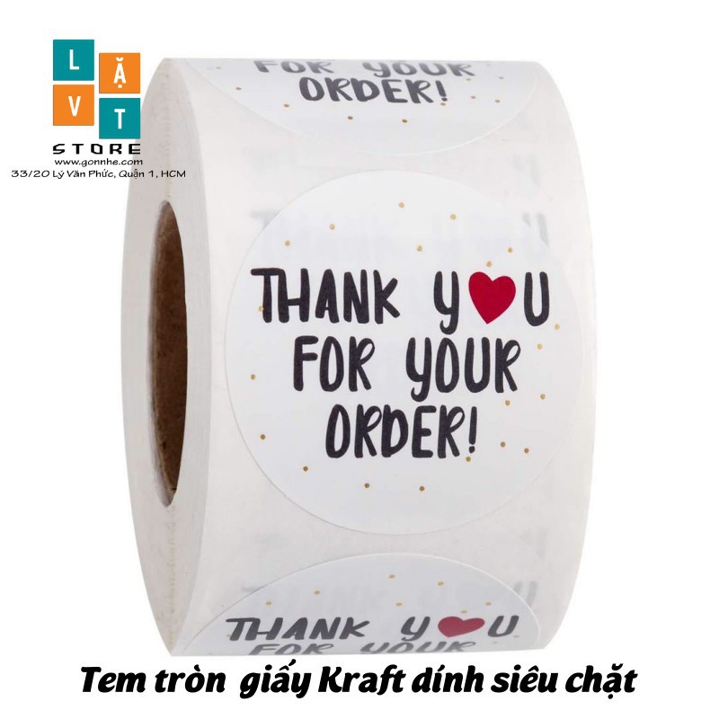 [Bán lẻ] Tem decal tròn để dán sản phẩm, hộp quà, cảm ơn, tem handmade with love, thank you shopping