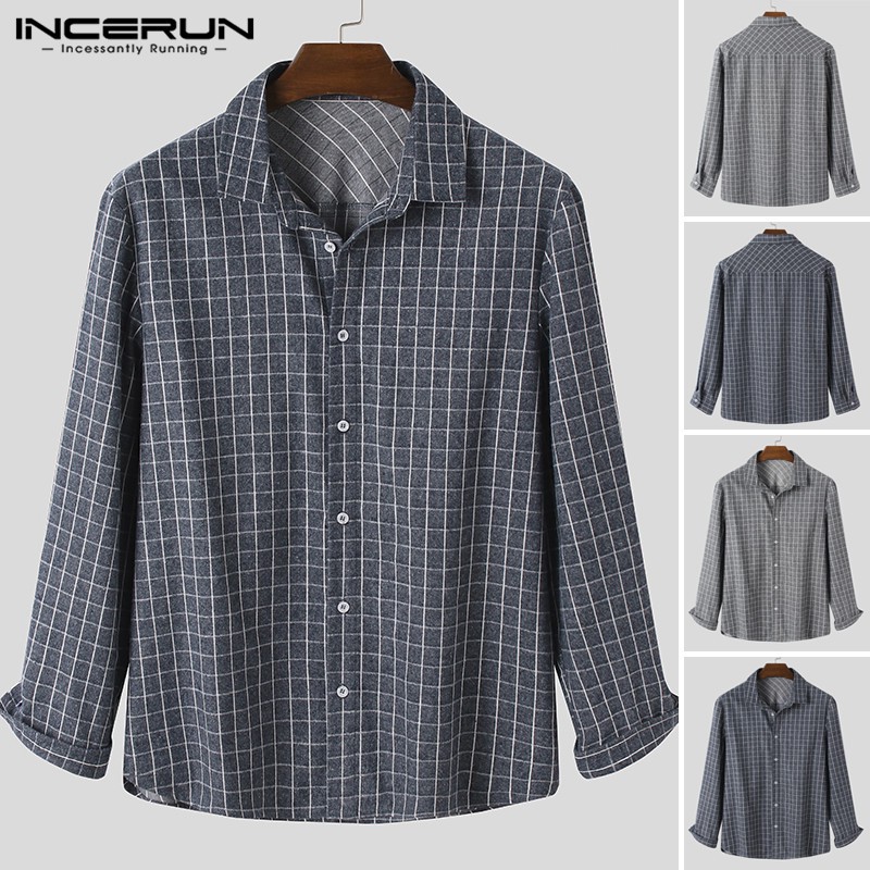Áo Sơ Mi INCERUN Dài Tay Họa Tiết Kẻ Ô Thời Trang Dành Cho Nam | BigBuy360 - bigbuy360.vn