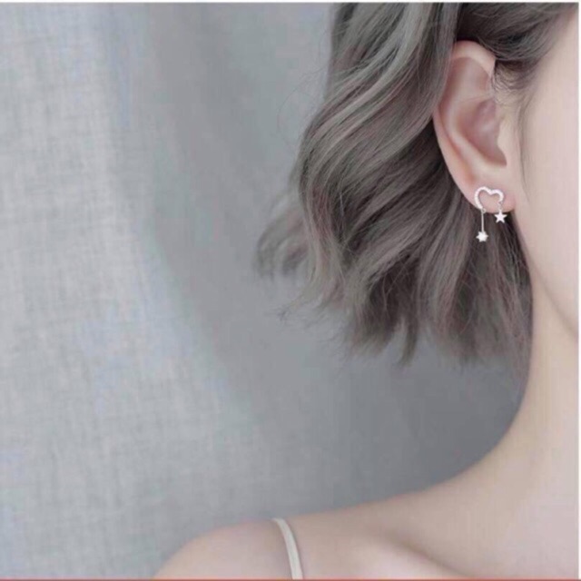 (FREE SHIP ĐƠN 50K) Bông tai ,Khuyên tai bạc ý trăng sao đá thả rơi kiểu hàn quốc mới