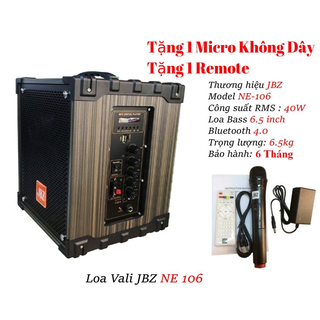 Loa Kéo Di Động âm thanh đỉnh cao hát karaoke đa năng JBZ thùng gỗ 2 tấc NE-106 Tặng mic không dây