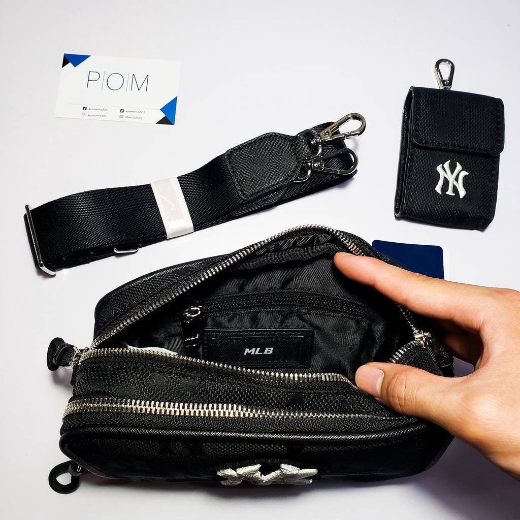 Túi đeo chéo M.L.B Mini Monogram Nylon Black túi đeo chéo nam nữ NY - Pom Store