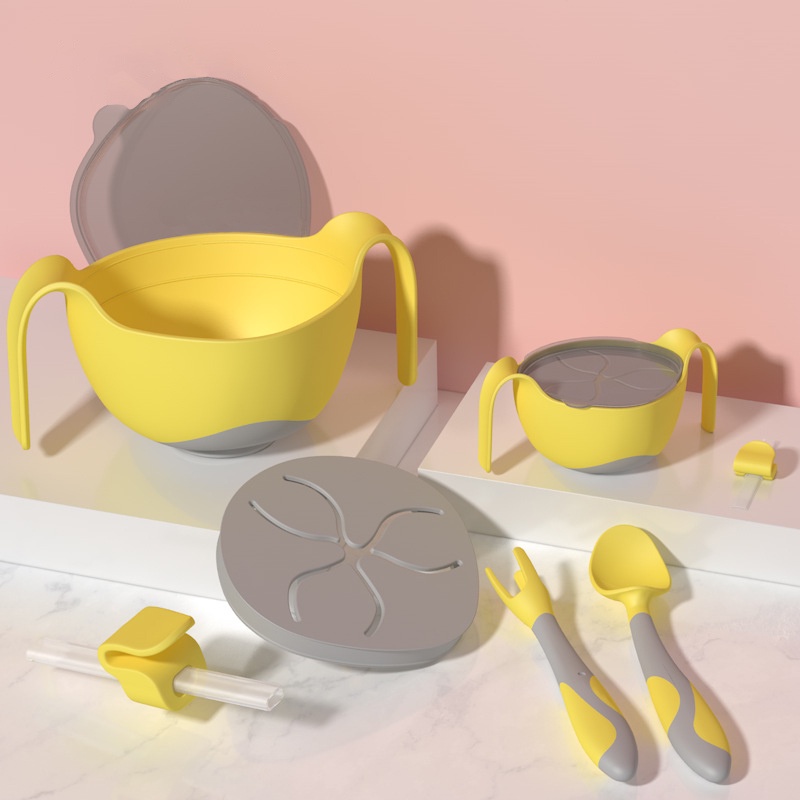 Bộ Bát Ăn Dặm Và Thìa Dĩa Bẻ Cong MISUTA Chống Rơi Vỡ Chất Liệu Silicone An Toàn Cho Bé YOOTA BABY