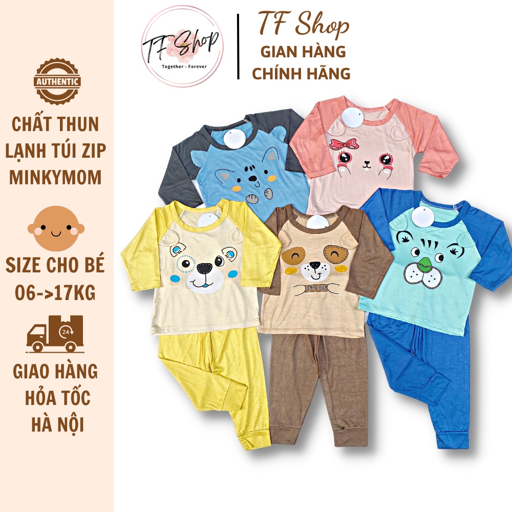 Bộ đồ dài tay thun lạnh cho bé MINKY MOM CHÍNH HÃNG bộ hình thú tai thật cho bé trai, bé gái từ 6-17kg