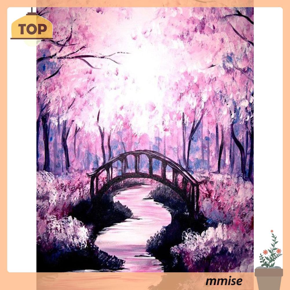Tranh Đính Đá Kim Cương Toàn Bộ 5d Diy Hình Vẽ Cây Cầu Hoa Anh Đào