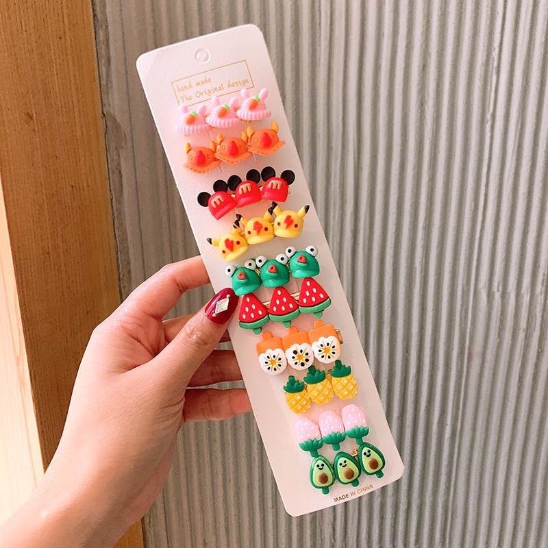 (Bán Buôn Sỉ) SET 10 Kẹp Tóc Hình Hoa / Trái Cây Xinh Xắn Cho Bé Gái