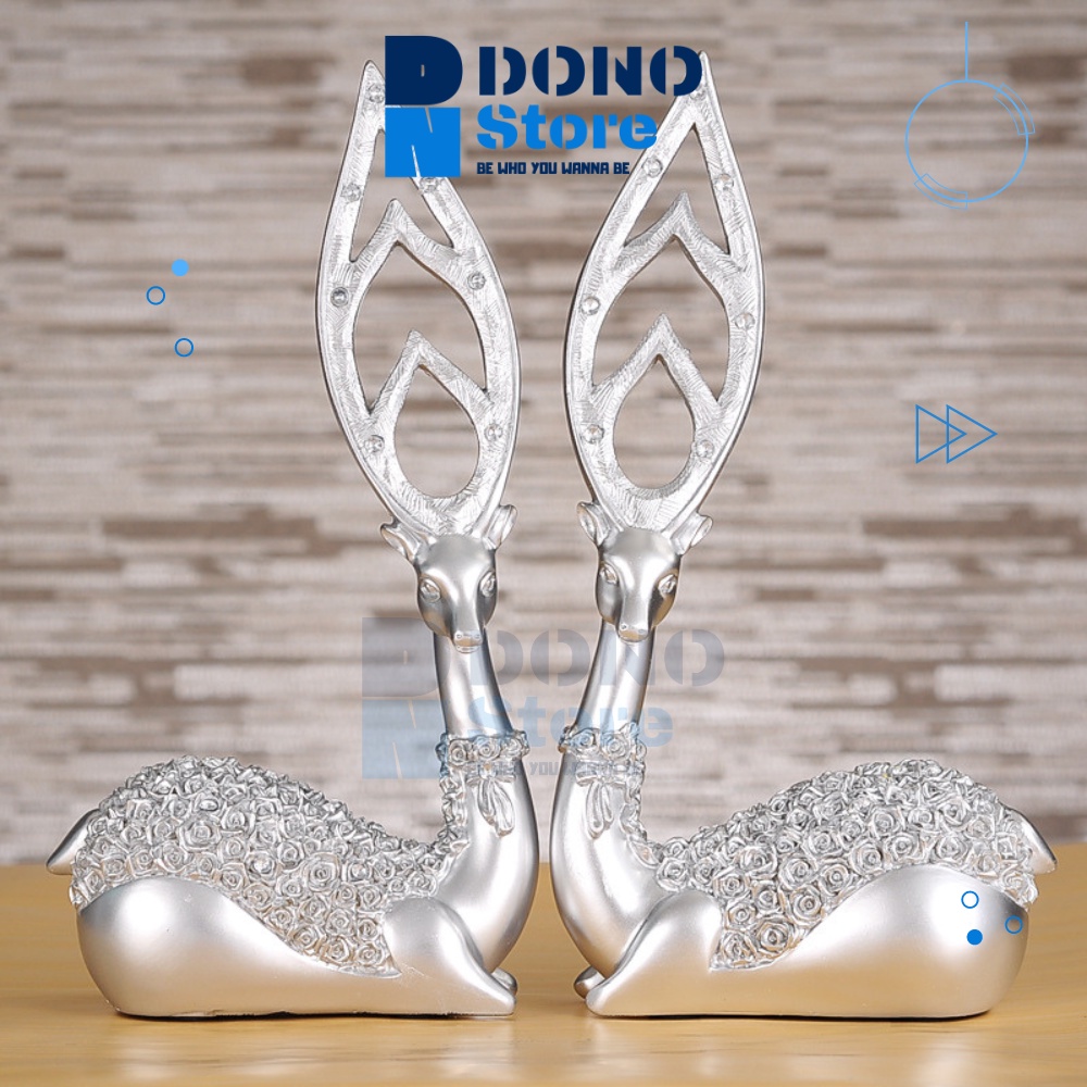 Tượng cặp hươu lá ngọc phong thuỷ, tượng Dono decor phòng phong cách bắc âu