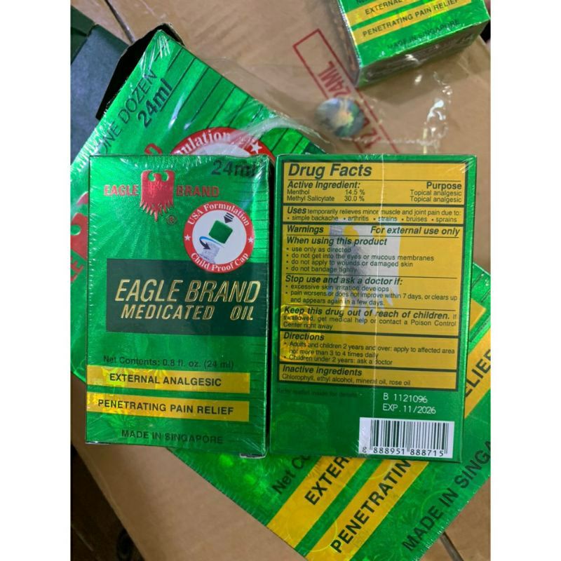 [ Date 2026] Dầu gió cảm lạnh xanh trắng vàng con ó ( 2 nắp) Eagle Brand Singapore xuất Mỹ