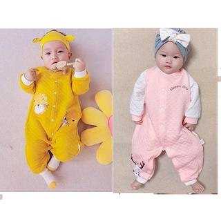 Body trần bông in hình ngộ nghĩnh Bodysuit liền thân dài tay cài giữa 3 lớp dày ấm cho bé trai bé gái mặc thu đông
