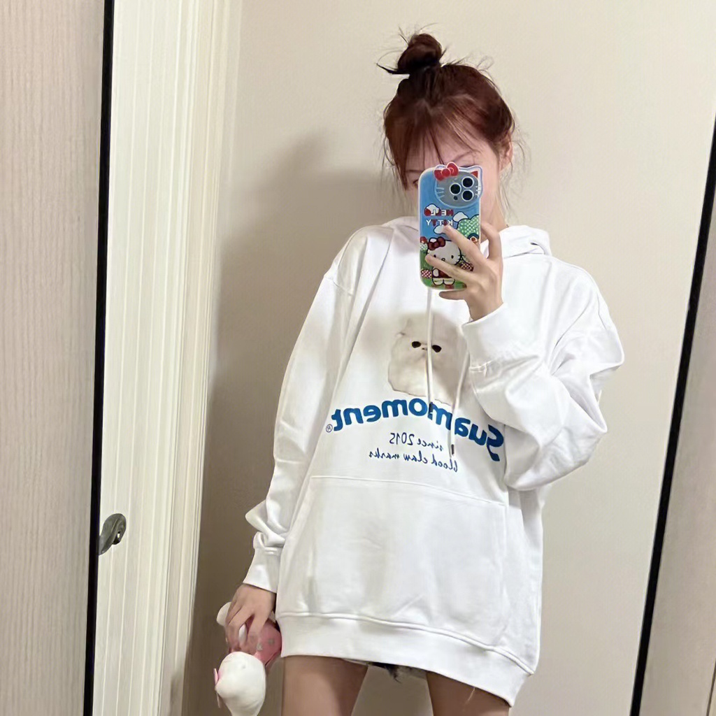 NRVP Áo hoodie tay dài oversize in họa tiết phong cách Hàn Quốc kiểu cho nữ