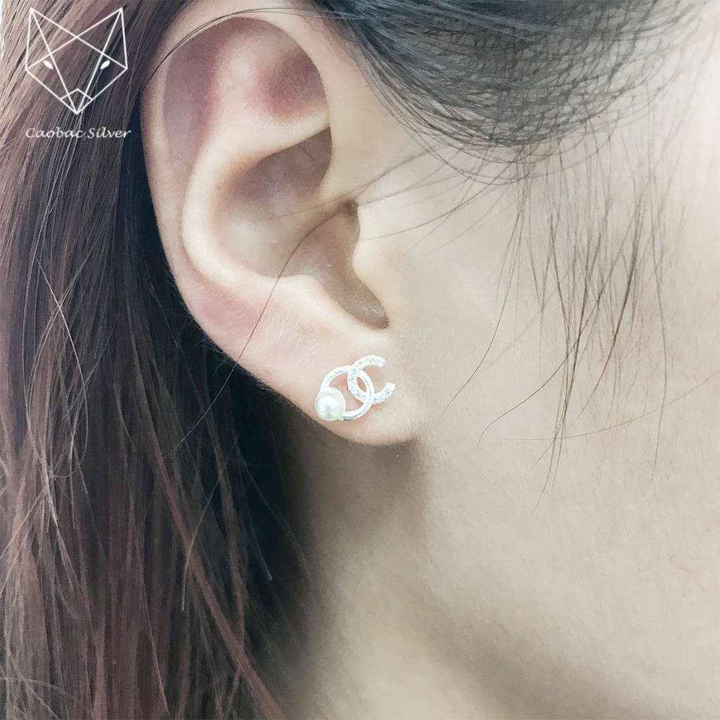 Khuyên Tai Bạc Ta Caobac Silver Thiết Kế Hình C Đá Tròn Đơn Giản, Nhẹ Nhàng Cho Nữ