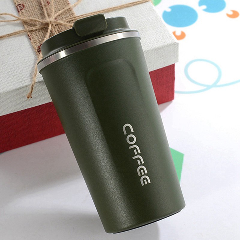 2x 380ML Heat Preservation Coffee Mug Stainless Steel Travel Portable Mug Coffee Milk Cup Pink & Green