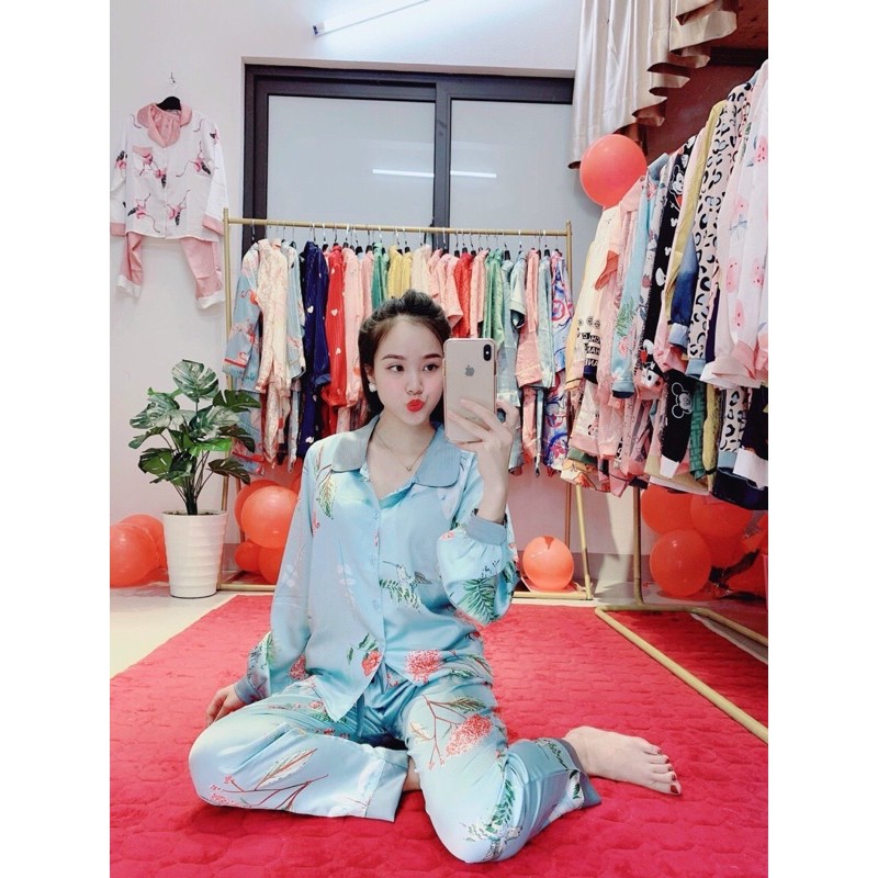 Bộ lụa dài tay hàng đẹp cho nữ dưới 61kg