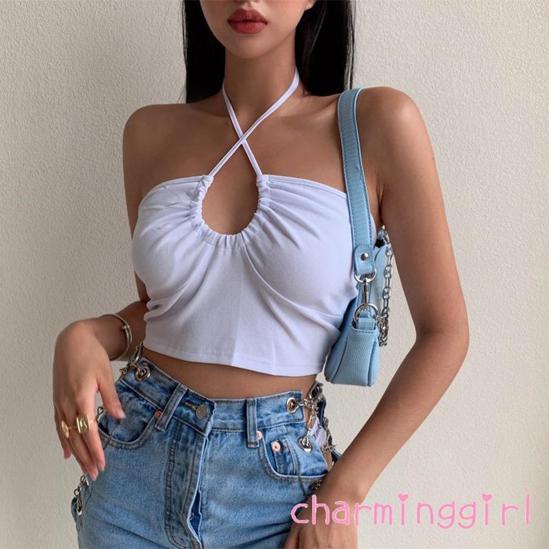 Áo croptop không tay màu trơn thiết kế thời trang quyến rũ cho nữ
