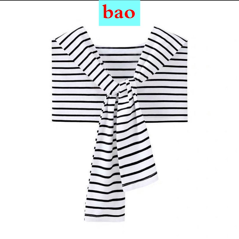 Khăn choàng vai thắt nút vải cotton nguyên chất họa tiết màu trơn/kẻ sọc thời trang xuân hè thu dành cho bạn nữ