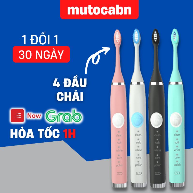 Bàn Chải Điện Đánh Răng 5 Chế Độ Sonic Kèm 4 Đầu Chải Làm Sạch Sâu Làm Trắng Răng Tự Nhiên XQMQ