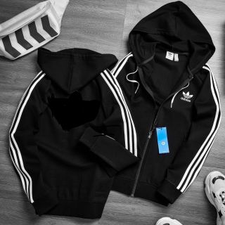 Hình thật áo khoác có nón màu đen 3 sọc trắng giá rẻ