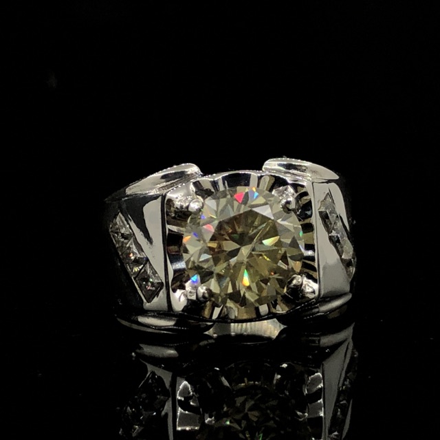 Nhẫn nam Moissanite 8,1ly trắng nước D/xanh/vàng có KIỂM ĐỊNH; Chất liệu bạc 925 mạ bạch kim
