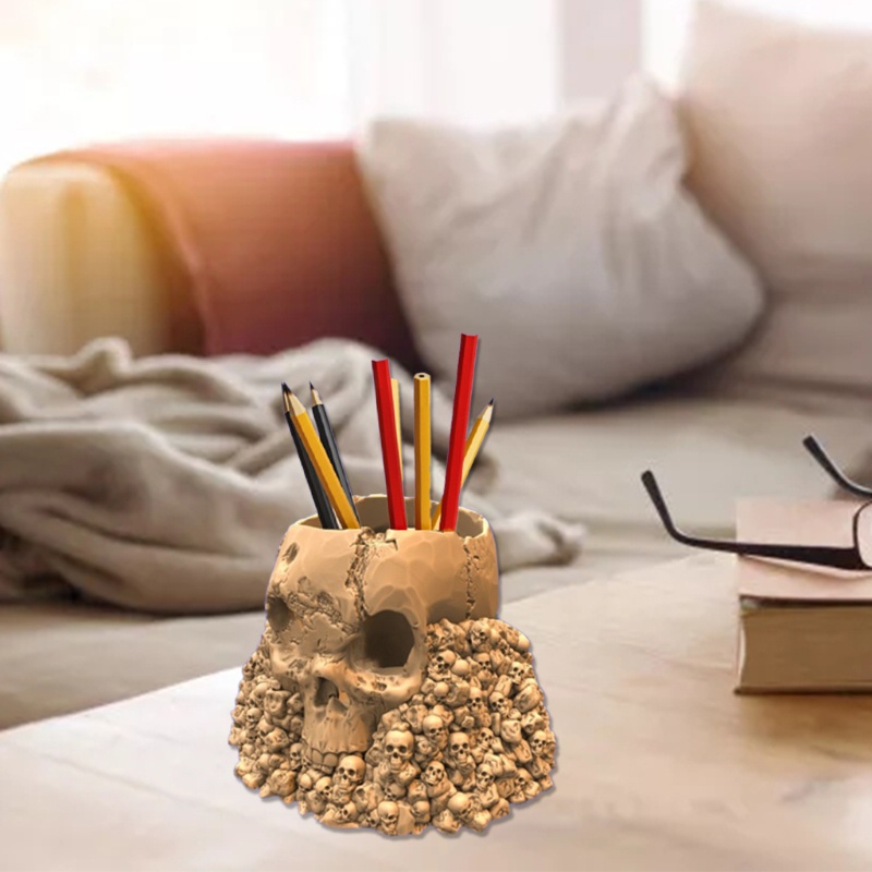 Khuôn Silicone Làm Chậu Hoa / Ống Đựng Bút Hình Đầu Lâu 3D Độc Đáo Trang Trí Thủ Công