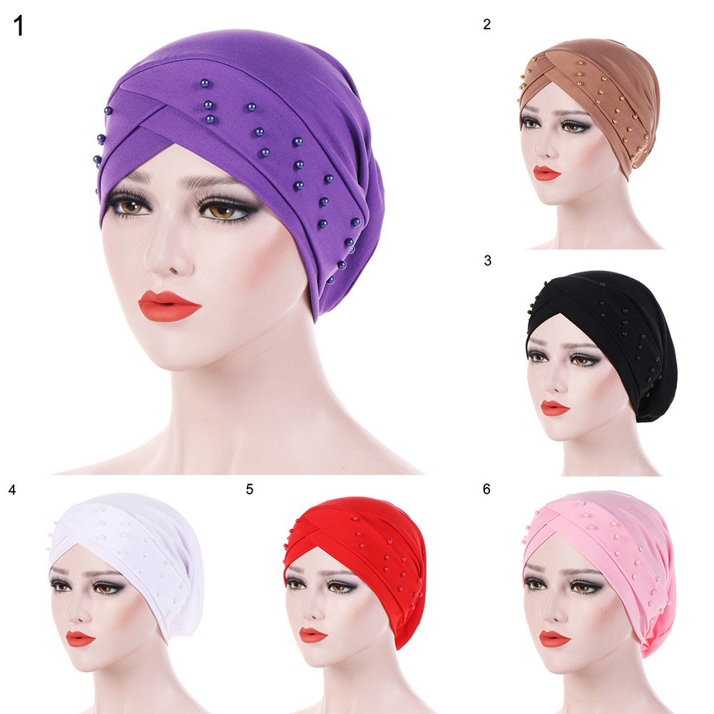 Mũ Trùm Đầu Co Giãn Đính Hạt Phong Cách Hồi Giáo Cho Nữ