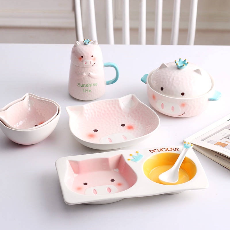 TÔ ĂN MÌ, THỐ SỨ CÓ NẮP ĐẬY HÌNH CHÚ HEO ĐỘI VƯƠNG MIỆN XINH XẮN ĐÁNG YÊU CÓ TAY CẦM