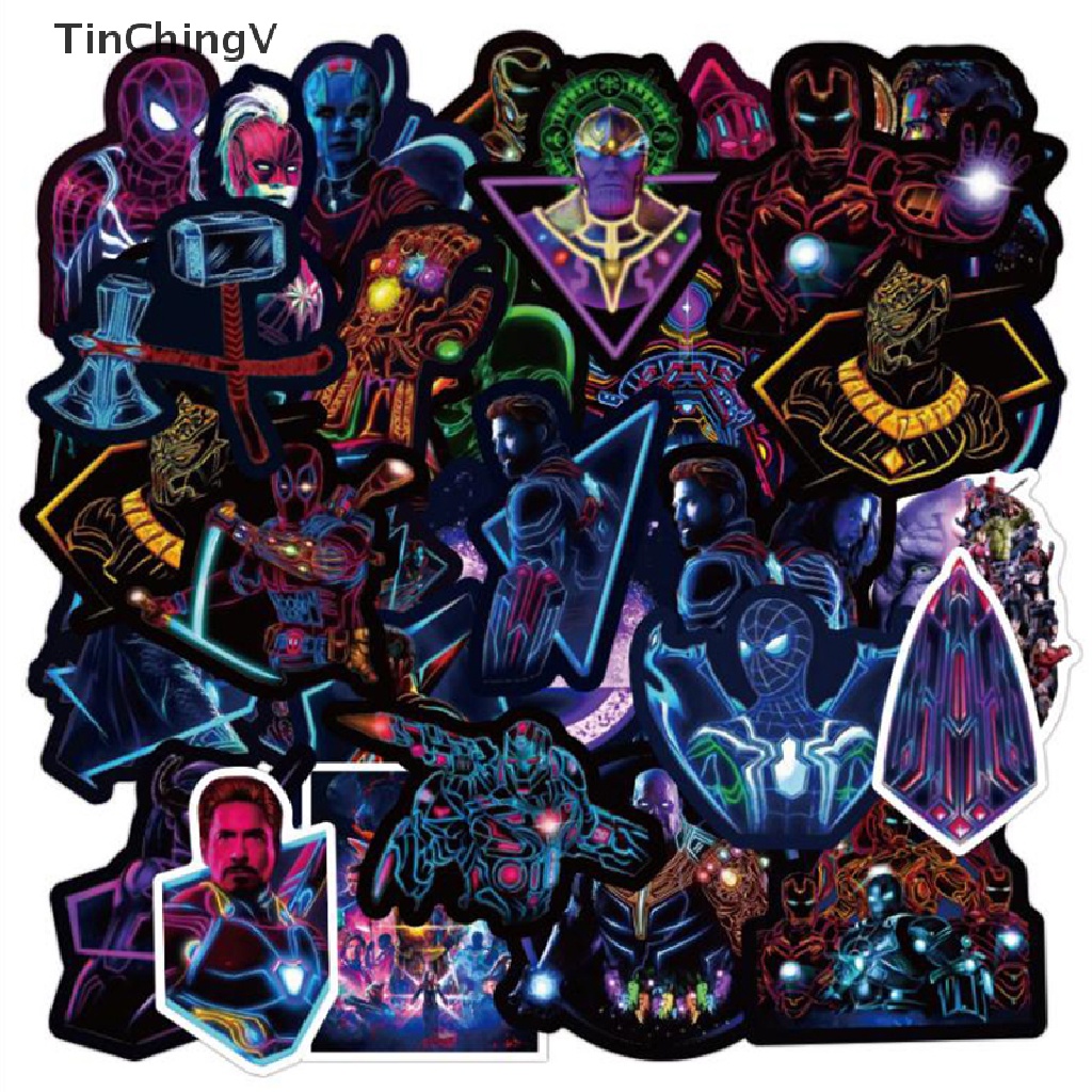 Bộ 100 Miếng Dán Neon Marvel Avengers Trang Trí Laptop Ván Trượt Hành Lý