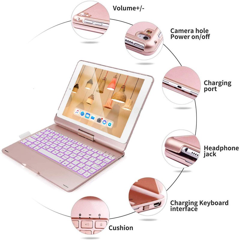 Bao Da Máy Tính Bảng Có Bàn Phím Xoay 360 Độ Cho iPad 9.7 10.2 5th 6th 7th 8th 9th generation gen 5 6 7 8 9 iPad air 1 2 3 4 pro 9.7 10.5 11 Ốp