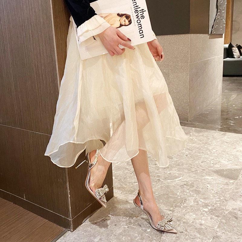 Giày Cao Gót Mũi Nhọn Đính Nơ Trong Suốt Thời Trang Xuân Thu Dành Cho Nữ 2022