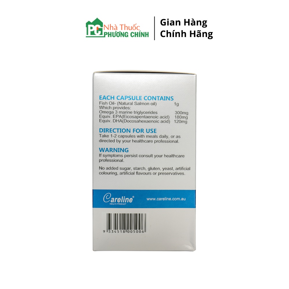 Viên Uống Dầu Cá Úc Fish Oil CareLine - Bổ Sung Dầu Cá Tự Nhiên, DHA, Cải Thiện Trí Nhớ, Sáng Mắt