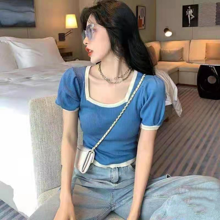 Áo thun lửng SUXI cổ vuông ngắn tay thời trang cho nữ