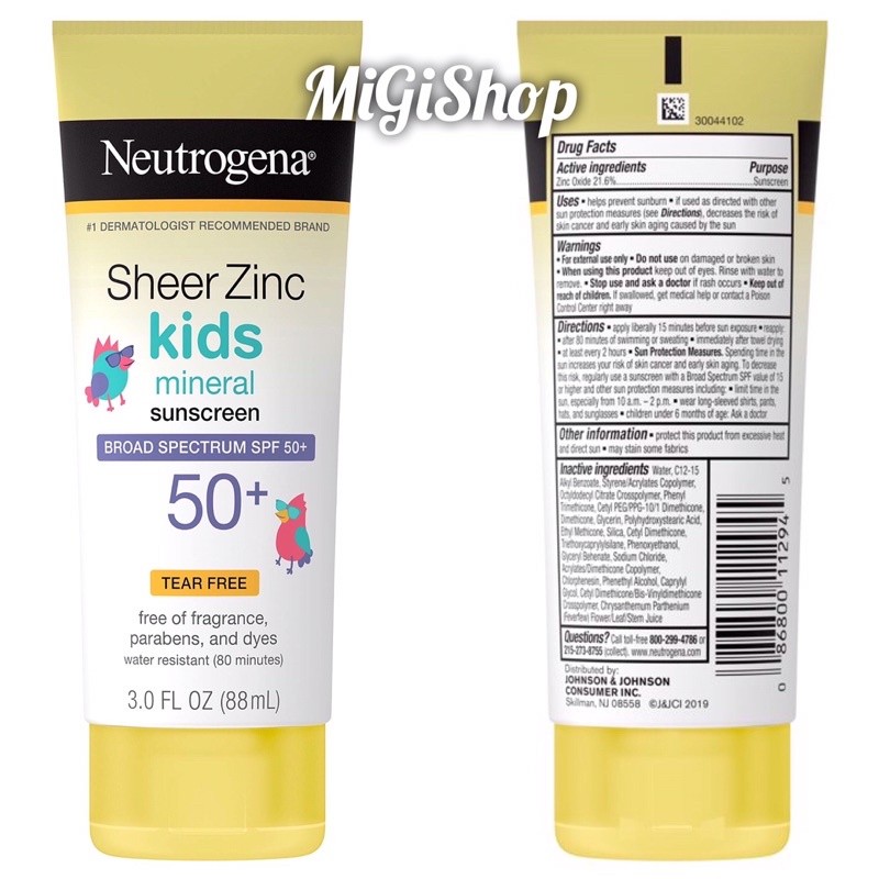 Kem Chống Nắng Trẻ Em Neutrogena Sheer Zinc Kids Mineral Sunscreen SPF50+ 88ml