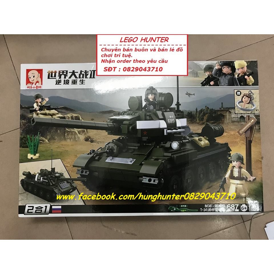 Lego Army WWII Sluban 2 in 1 Xe Tank huyền thoại T 34 / 85 của Hồng Quân Liên Xô