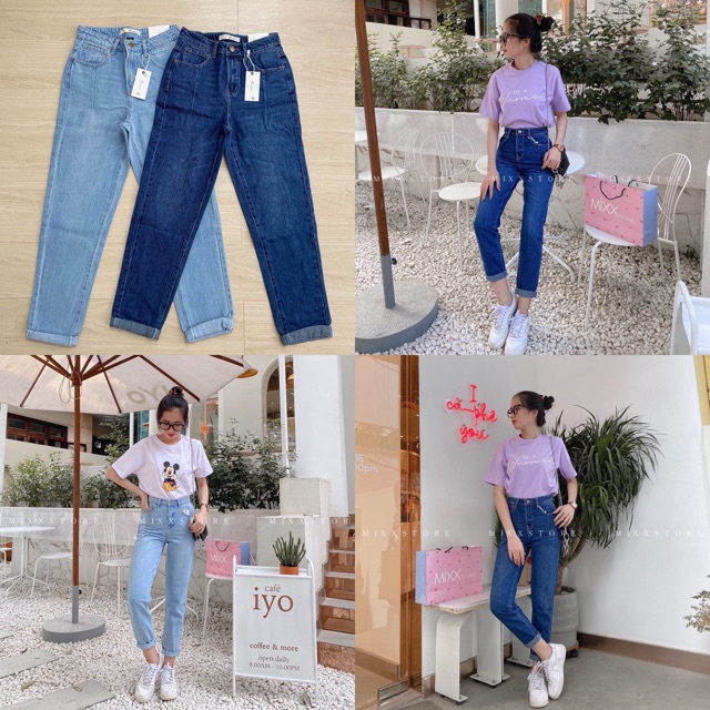 Quần Jean Nữ Baggy Lưng Cao Trơn chất dày dặn phong cách năng động