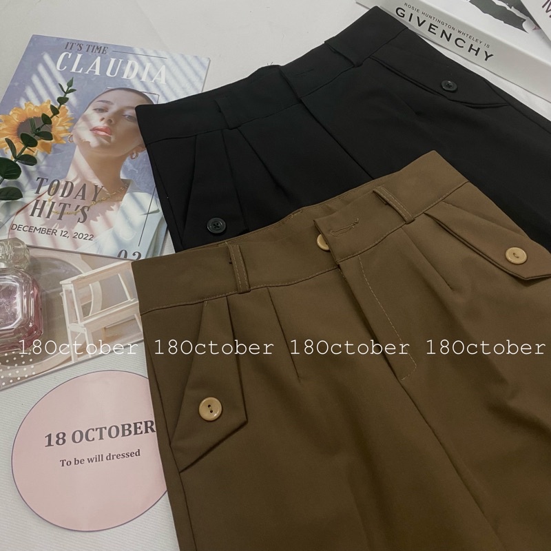 Quần baggy công sở túi cách điệu vải trượt thái