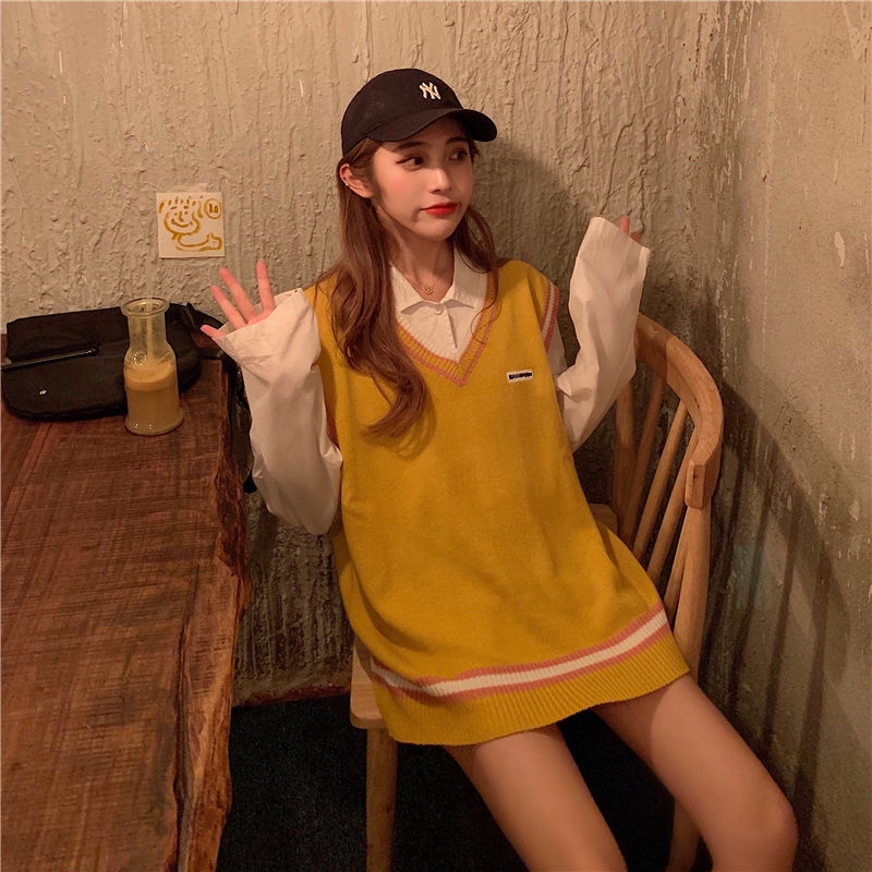 Áo Len Không Tay Cổ Chữ V Họa Tiết Kẻ Sọc Thời Trang Mùa Thu Hàn Quốc | BigBuy360 - bigbuy360.vn