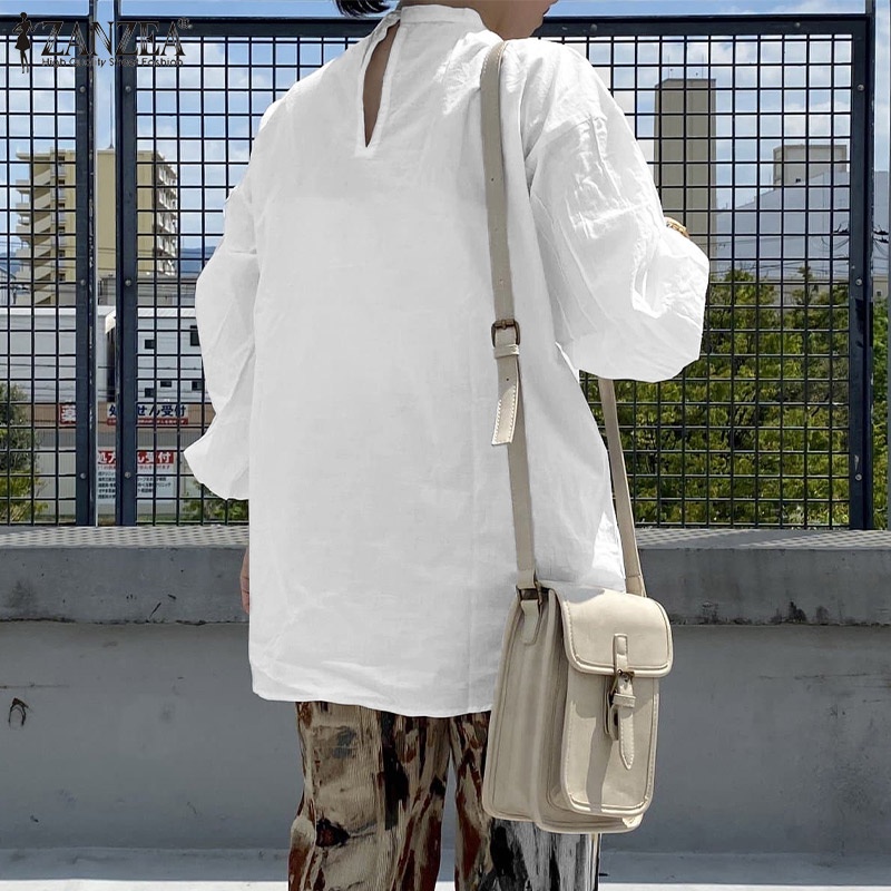 Áo kiểu ZANZEA vải cotton tay dài họa tiết thêu hoa giản đơn kiểu cổ điển cho nữ