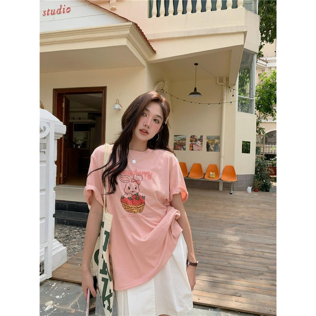 Áo Thun Cotton Ngắn Tay In Hình Dễ Thương Thời Trang Mùa Hè 64043