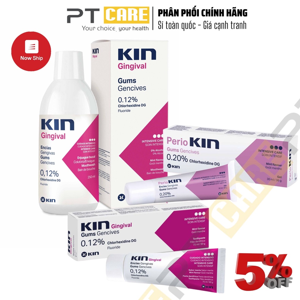 PT CARE | Combo Nước Súc Miệng Và Kem Đánh Răng Kin Gingival 250ml/75ml Ngăn Ngừa Viêm Nướu