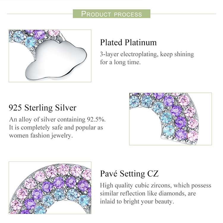 Bông tai Bamoer chất liệu bạc hình cầu vồng độc đáo