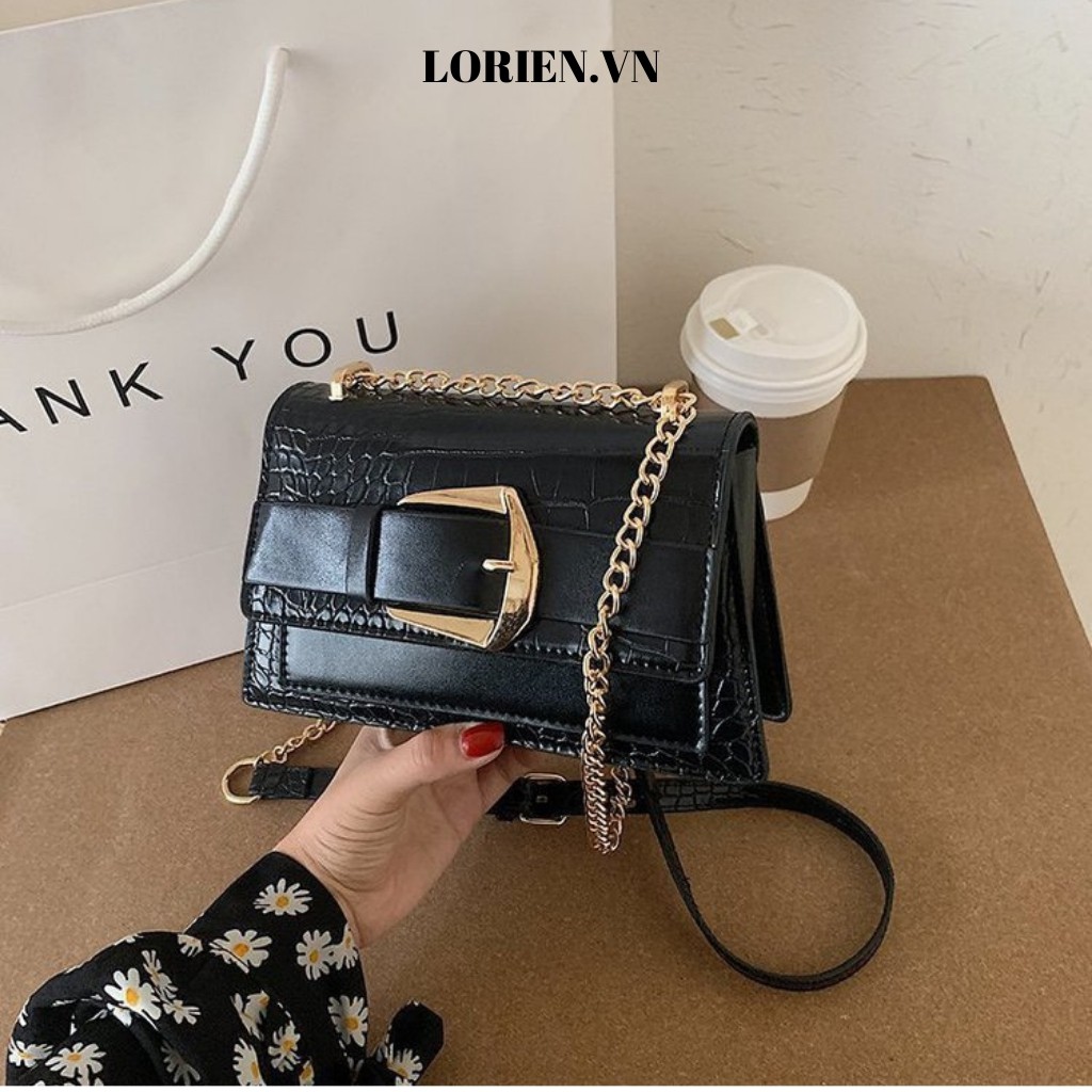 Túi xách nữ thời trang LORIEN - Túi đeo chéo khoá cài ngang size 22 vân da cao cấp style Hàn quốc cực hot | BigBuy360 - bigbuy360.vn