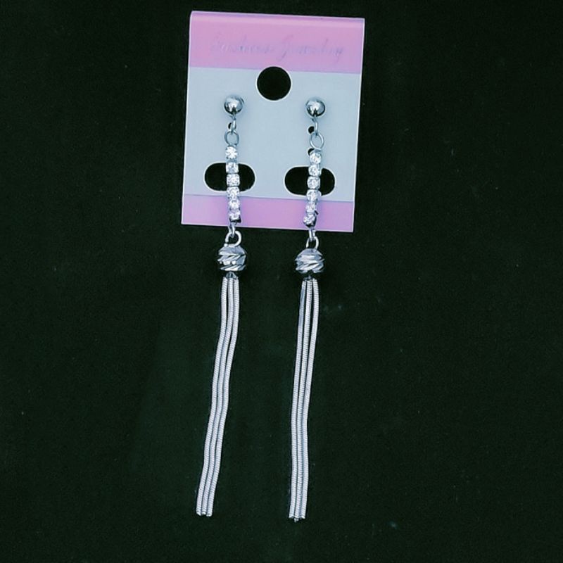 Bông tai inox nữ kiểu tòn ten hàng đá tua mì đẹp không đen