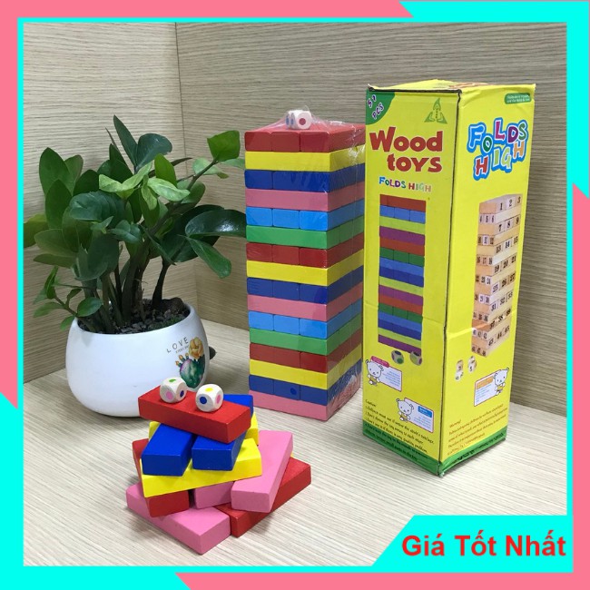 Đồ chơi rút gỗ Domino với 51 thanh gỗ to nhiều màu sắc sặc sỡ dành cho bé