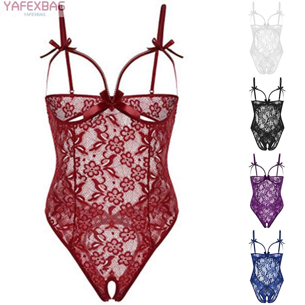 Womens Sexy-Lingerie Lace One Piece Open Crotchles Sleepwear Hollowed Out See Throught Bobysuit
