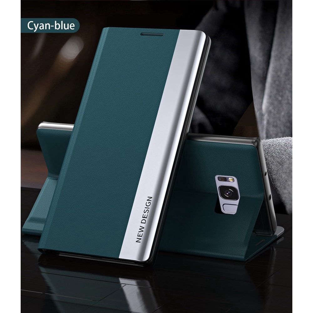 Bao da điện thoại PU nắp lật từ tính phối màu tương phản có giá đỡ cho Samsung Galaxy S8 S8 Plus