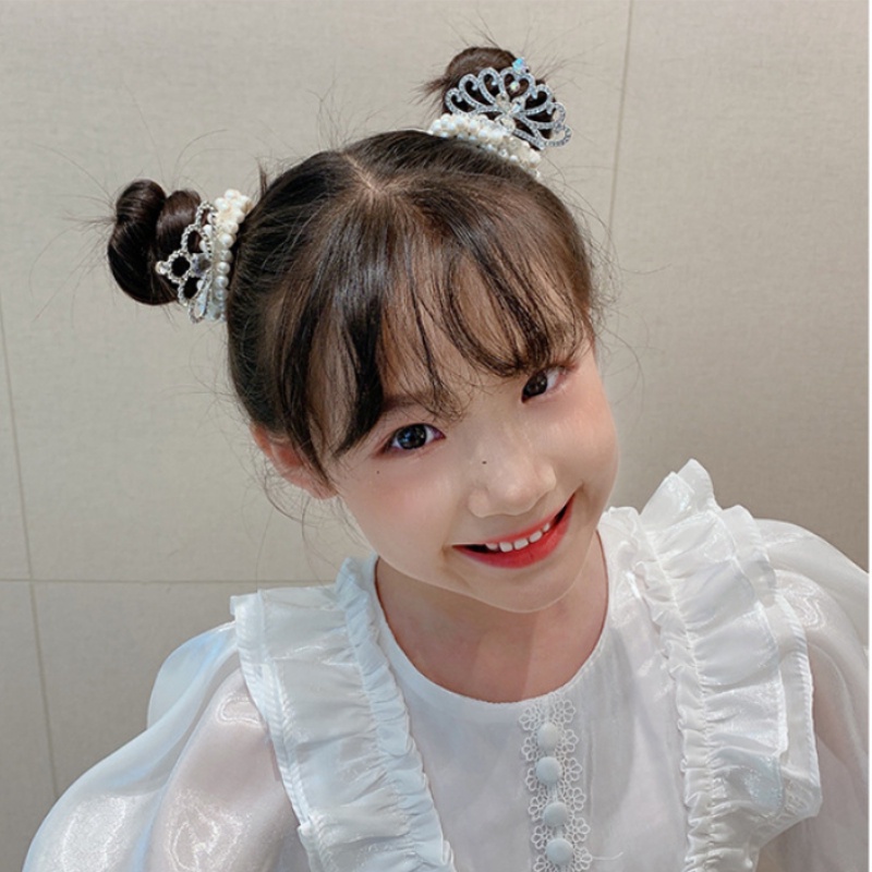 1 Dây Buộc Tóc Hình Vương Miện Công Chúa Đính Đá / Ngọc Trai / Hoa Xinh Xắn Cho Bé Gái