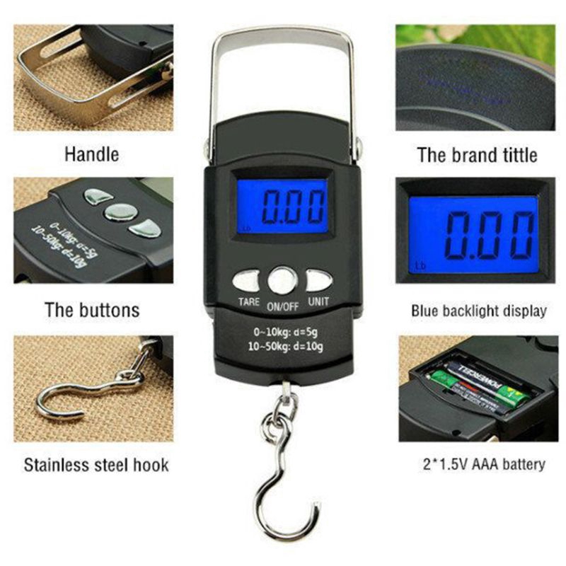 Cân điện tử dạng treo trọng lượng tối đa 110lb/50kg có màn hình LCD hiển thị tiện dụng