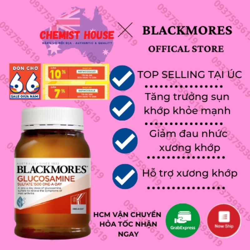 Blackmores Glucosamine 1500mg Viên uống hỗ trợ xương khớp 60v/180v
