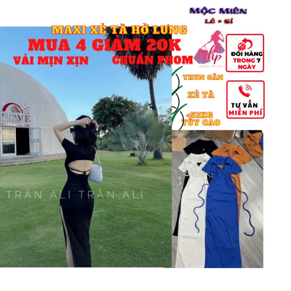 Đầm váy nữ maxi dài kiểu xẻ tà hở lưng đan dây ôm body tay ngắn thời trang dự tiệc sexy phong cách hàn thời - VD08.