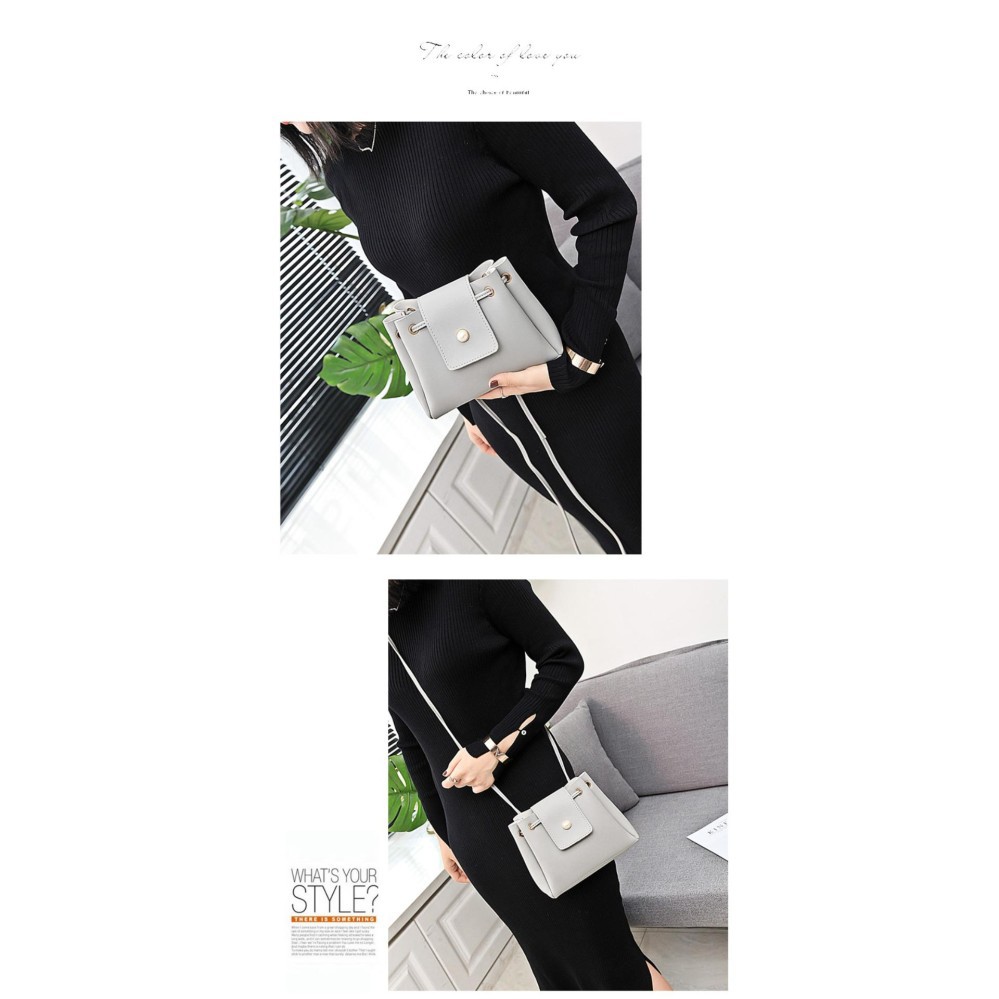 Túi đeo chéo nữ nắp gắn ngọc trai xinh xắn