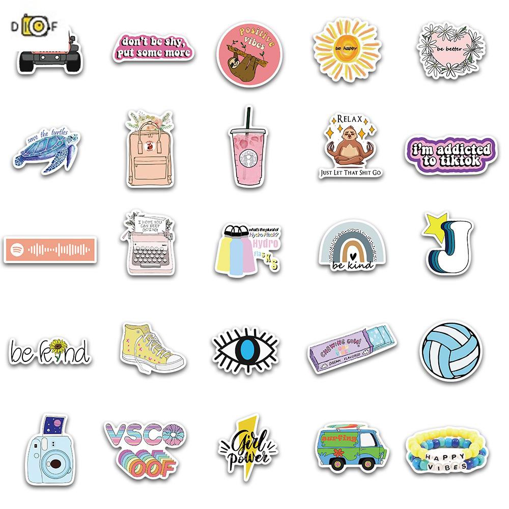 Bộ 50 Miếng Dán Trang Trí Vali Laptop Kiểu graffiti Dễ Thương